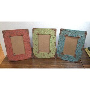 3 Embossed Metal Frames Rustic Distressed Red Green Blue 4x6 CreativeCo-Op